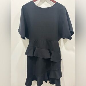 Ellison Large Dress Womens Black Dolman Sleeve Ruffle Size Small